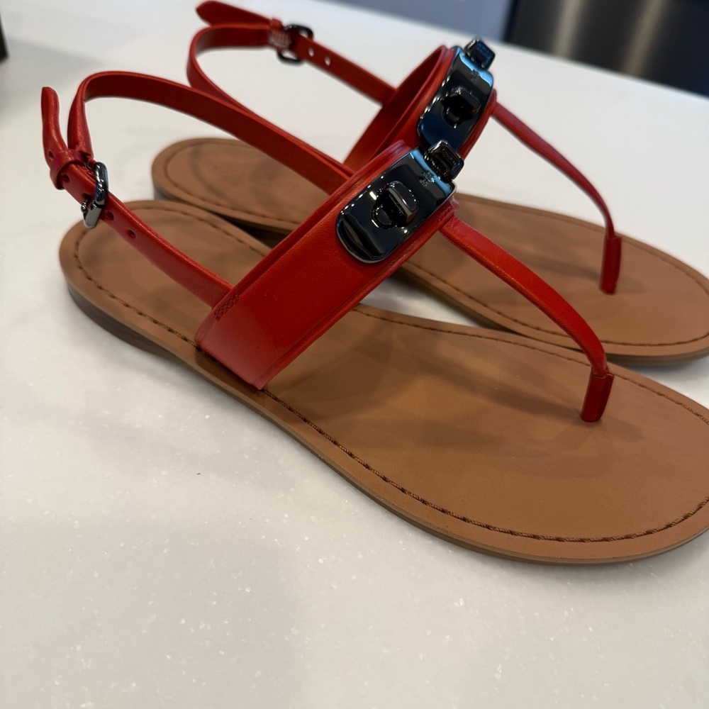 Coach Gracie Swagger Thong Sandals Burnt Orange Size 6.5 B New In Box - Picture 8 of 14